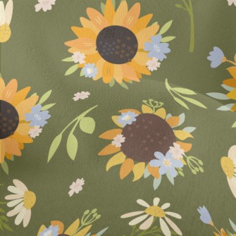 Beautiful Hand Drawn Sunflower Lightweight Performance Linen