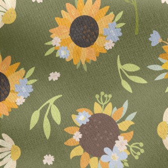 Beautiful Hand Drawn Sunflower Jersey Backed Fleece