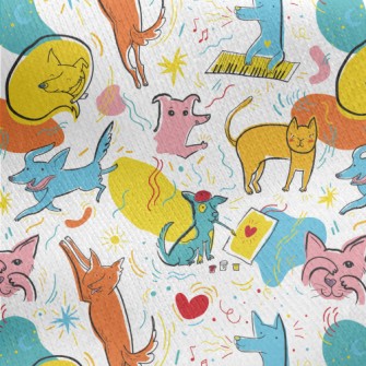 Cats And Dogs In Different Pos Jersey Backed Fleece