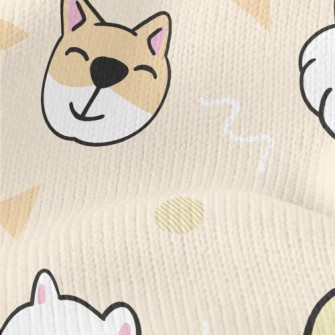 Cute Puppy And Geometric Patte Stretch Jersey