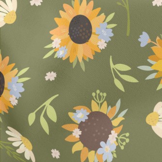 Beautiful Hand Drawn Sunflower Lightweight Cotton Poplin