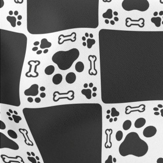 Dog Paw Print Bone With Black  Lightweight Cotton Poplin