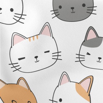 Round And Cute Cat Lightweight Cotton Poplin