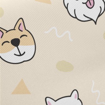 Cute Puppy And Geometric Patte Midweight Cotton Poplin