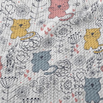 Colorful Hand Drawn Cat Birdseye Piqué