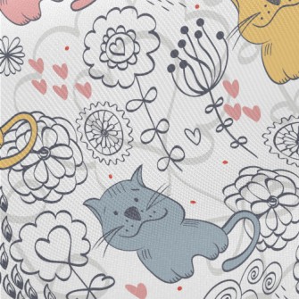 Colorful Hand Drawn Cat Twill