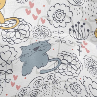 Colorful Hand Drawn Cat Lightweight Performance Linen