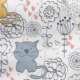 Colorful Hand Drawn Cat Jersey Backed Fleece