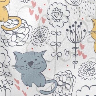 Colorful Hand Drawn Cat Lightweight Cotton Poplin