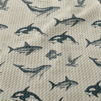 Hand-painted Marine Life Like  Birdseye Piqué