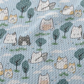Cute Cat Goes For A Walk Birdseye Piqué