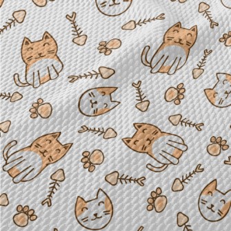 Cute Cat Fish Bone Footprints Birdseye Piqué