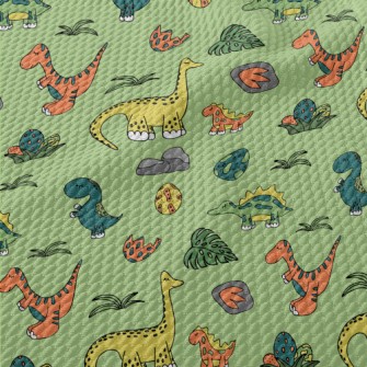 Colorful Cartoon Dinosaur Worl Birdseye Piqué