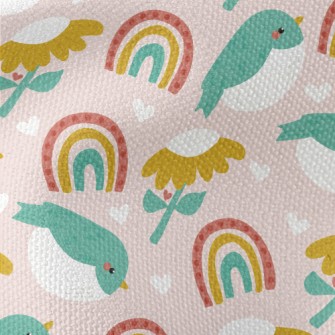 Green Birds And Flowers Rainbo Waterproof Canvas