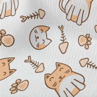 Cute Cat Fish Bone Footprints Terry