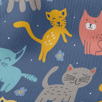 Colorful Cute Cats And Flowers Terry