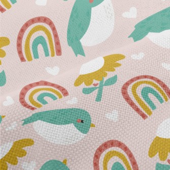 Green Birds And Flowers Rainbo Performance Linen