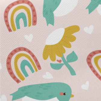 Green Birds And Flowers Rainbo Twill