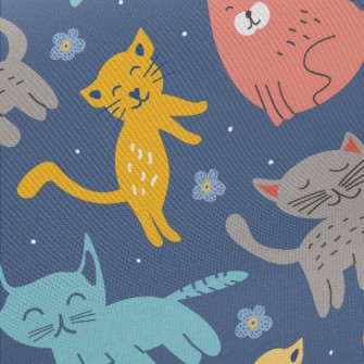 Colorful Cute Cats And Flowers Twill