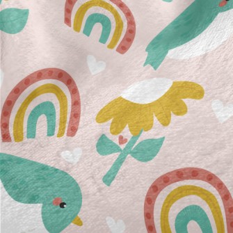 Green Birds And Flowers Rainbo Minky