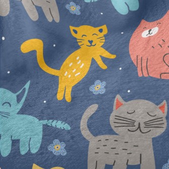 Colorful Cute Cats And Flowers Minky