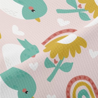 Green Birds And Flowers Rainbo Piqué