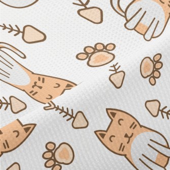Cute Cat Fish Bone Footprints Piqué