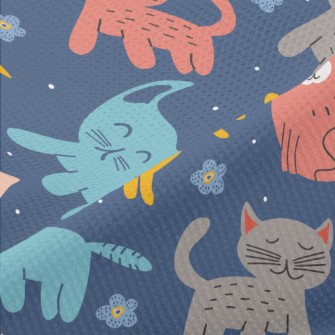 Colorful Cute Cats And Flowers Piqué
