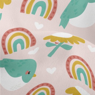 Green Birds And Flowers Rainbo Lightweight Performance Linen