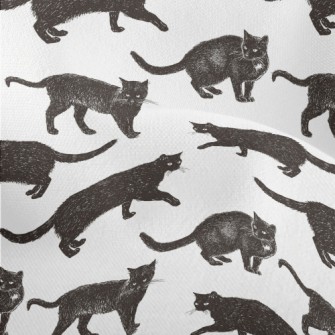 Realistic Hand Drawn Black Cat Lightweight Performance Linen