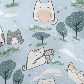 Cute Cat Goes For A Walk Lightweight Performance Linen