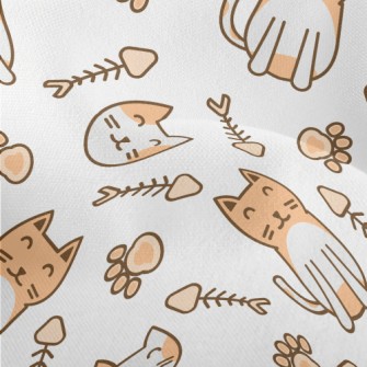 Cute Cat Fish Bone Footprints Lightweight Performance Linen