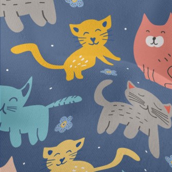 Colorful Cute Cats And Flowers Lightweight Performance Linen
