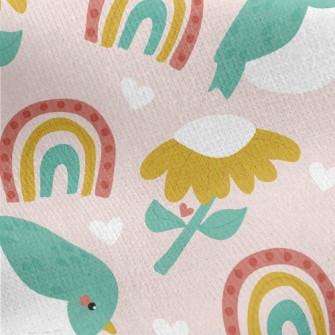 Green Birds And Flowers Rainbo Jersey Backed Fleece
