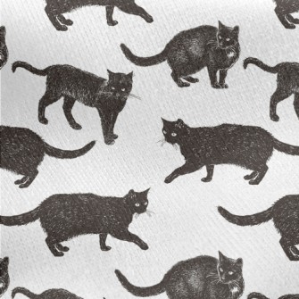 Realistic Hand Drawn Black Cat Jersey Backed Fleece