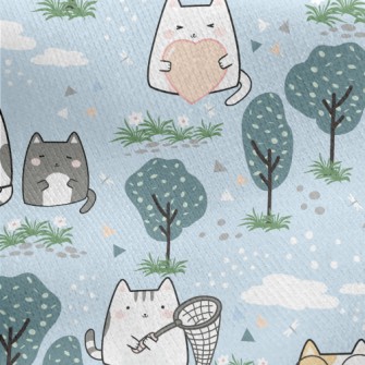 Cute Cat Goes For A Walk Jersey Backed Fleece
