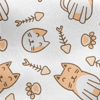 Cute Cat Fish Bone Footprints Jersey Backed Fleece
