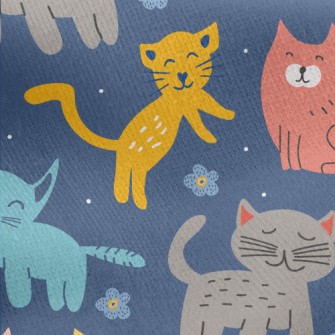 Colorful Cute Cats And Flowers Jersey Backed Fleece