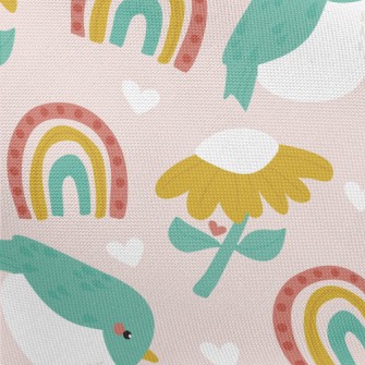 Green Birds And Flowers Rainbo Pongee
