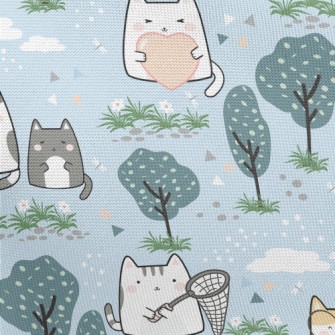 Cute Cat Goes For A Walk Pongee