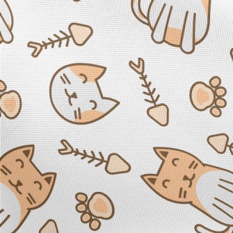 Cute Cat Fish Bone Footprints Pongee