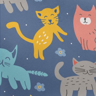 Colorful Cute Cats And Flowers Pongee