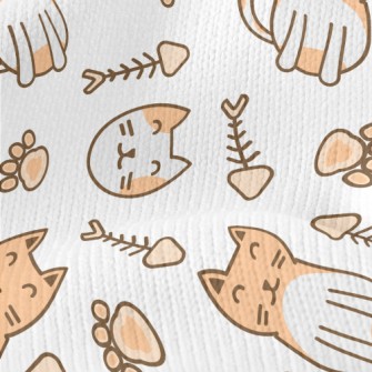 Cute Cat Fish Bone Footprints Stretch Jersey