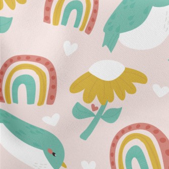 Green Birds And Flowers Rainbo Lightweight Cotton Poplin