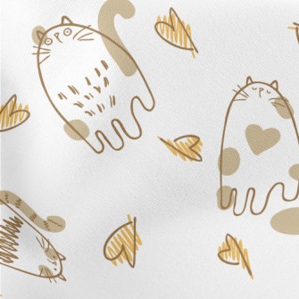 Hand Drawn Brush Cat Lightweight Cotton Poplin