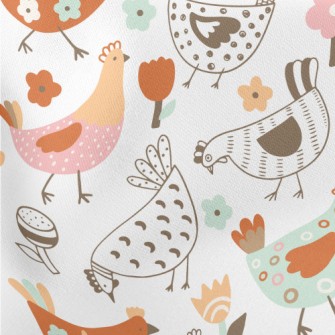 Various Colorful Hens Lightweight Cotton Poplin