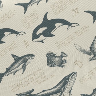 Hand-painted Marine Life Like  Midweight Cotton Poplin