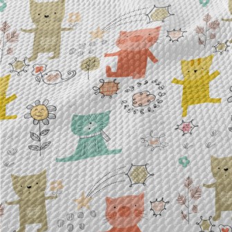 Colorful Playing Cats Birdseye Piqué