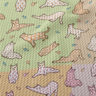 Cats With Various Colored Patt Birdseye Piqué