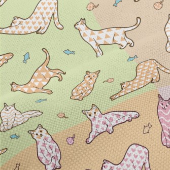 Cats With Various Colored Patt Performance Linen